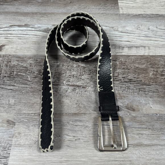 Vintage Michael Kors Black Leather Whipstitch Belt Y2K Boho Indie Sleaze XL